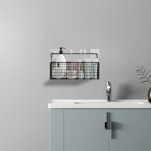 Gzsekken Wall Storage Basket 2 Pack schwarzer Metalldraht Aufbewahrungskörbe keine Bohrung Installation Badezimmer Korb kleine Speisekammer Körbe für Schränke, Speisekammer, Schränke,