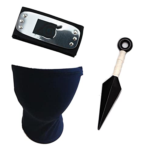 Leaf Village Metal Plated Headband & Kakashi Cosplay Mask Veil & Ninja Props Kunai Plastic Toy Japanese Anime Cosplay Accessories