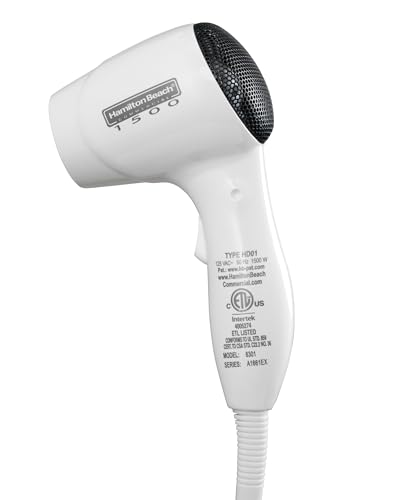 Hamilton Beach Commercial Wall-Mounted Hair Dryer, 1500 Watts, White, 8251
