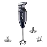 bamix Set avec mixeur plongeant M250 PRIME avec couteau étoile, disque fouet et disque mélangeur en inox, 250 W, 2 vitesses, Fabriqué en Suisse, Noir/Chromé