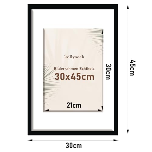 kollyseek Picture Frame 30 x 45 cm Real Wood with Mount Wooden Frame with Acrylic Glass Pine Wood Photo Frame with Shatterproof Acrylic Glass Panels Picture Frame Black Room Decoration - Image 3