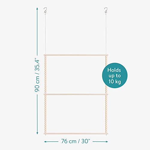 Navaris Baby Hanging Clothes Rack - Beaded Clothing Organizer For Nursery, Kids Room, Bedroom - Wood Bead 30" Hanger Rail With Ceiling Mount Hooks #TOP5