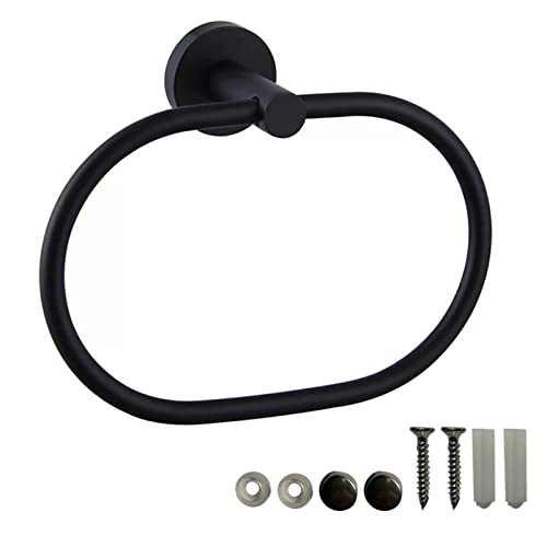 Anillo de toalla de baño de acero inoxidable, autoadhesivo montado en la pared, colgador ovalado negro para toallas, accesorios de baño, anillo de toalla ovalado negro mate para baño, cocina, soporte