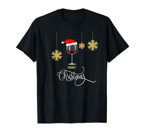 Red Wine Christmas Wine Glass Festive Holiday Women Xmas T-Shirt