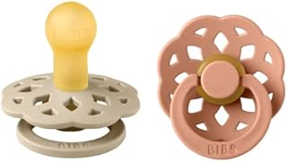 BIBS Boheme Soother 2-Pack. BPA Free. Round Nipple, Size 1 (0-6 Months), Vanilla / Peach