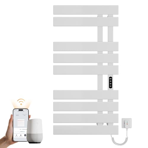 EMKE Handtuchheizkörper Elektrisch 100 x 50 cm, Elektrischer Badheizkörper Handtuchhalter, WiFi Intelligenter Handtuchwärmer Elektrisch für Alexa und Google Home und APP Weiß Right 320W