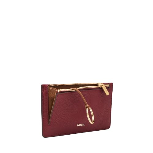 Image of Fossil Women's Logan RFID-Blocking Leather Zip Around Card Case Wallet with Keychain