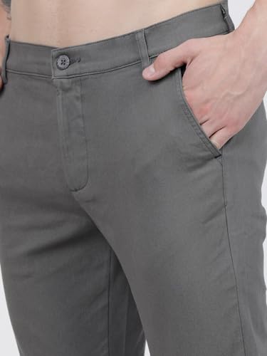 Image of The Indian Garage Co Men Slim Fit Solid Mid-Rise Stretchable Chinos