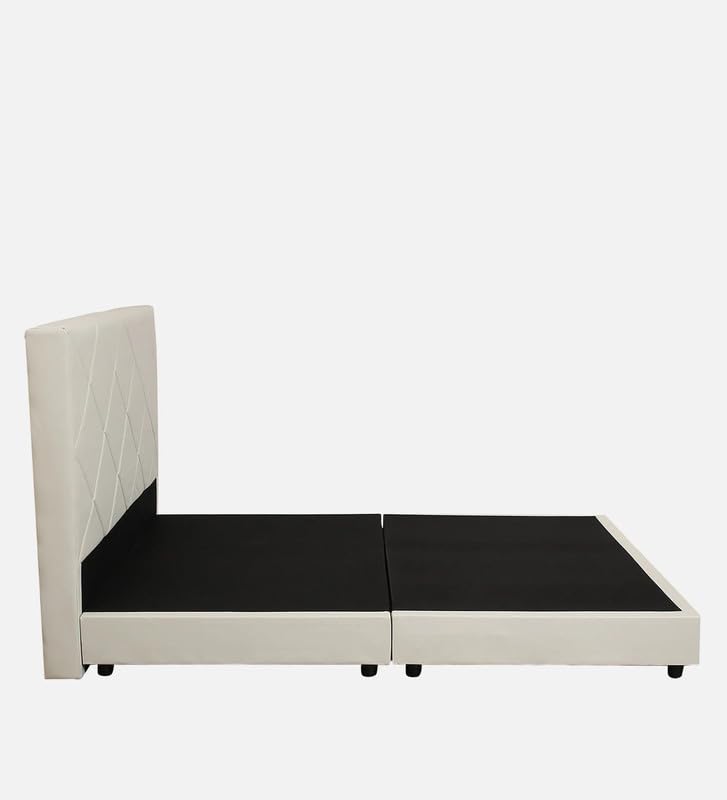 Image of Mintwud Pepperfry Solid Wood Queen Size Bed Without Storage for Bedroom Furniture | Upholstered Leather Bed Wooden Double Bed Cot Palang for Living Room Home and Hotels (Beige Finish)
