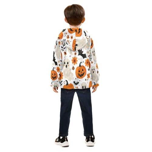 Halloween Themed Pattern Prints Toddler Fleece Jacket Girl Boys Hooded Fleece Jacket Coat Warm Outwear Zip-up 3-10T4