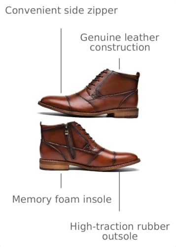 Image of Arkbird Men's Dress Boots Genuine Leather Cap Toe Ankle Boot with Side Zipper for Casual Business Formal Wear