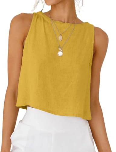 Image of IDEALSANXUN Womens Linen Crop Tank Tops 2026 Spring Summer Sleeveless Tops