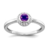 JewelryWeb 14ct White Gold Diamond and Cabachon Amethyst Ring Size 7 Ring for Women