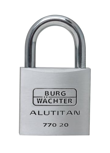 BURG-WÄCHTER Vorhängeschloss mit Schlüssel, Vorhangschloss, 3,5 mm Bügelstärke, Massiver Aluminiumkörper, Innenwerk rostfrei, 2 Schlüssel, Alutitan 770 20 SB, Aluminium