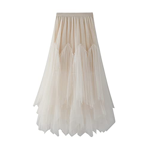 Women's Tulle Skirt Formal High Low Asymmetrical A-Line Fairy Elastic Waist Layered Long Midi Skirts