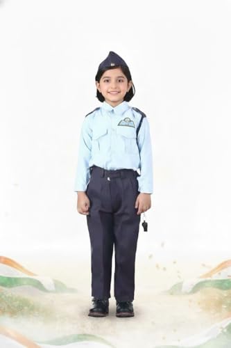 Image of BookMyCostume Indian Air Force Defence Pilot Uniform Kids Fancy Dress Costume - Blue 13-14 years