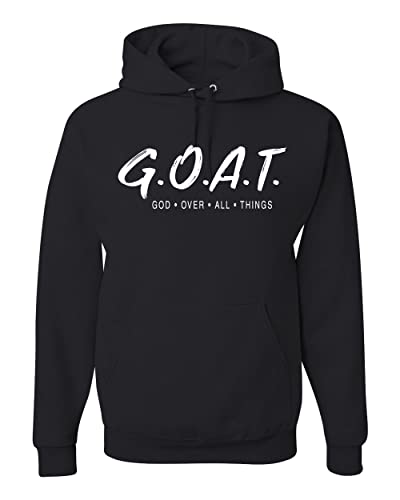 Wild Bobby GOAT God Over All Things Inspirational/Christian Unisex Graphic Hoodie Sweatshirt, Black, Small