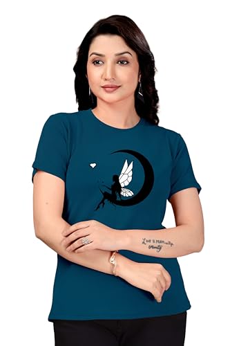Image of Women Round Neck Printed Cotton Blend Regular Fit T-Shirt