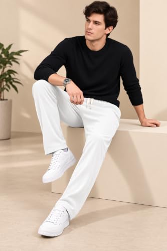 Image of Men's Comfortable Corduroy Pants | Relaxed Fit Stretch Waist Trousers for Everyday Wear Cream