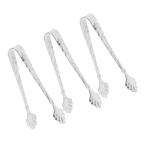 SOLUSTRE Elegant Embossed Design Mini Tongs Stainless Steel Food Tongs for Sugar for Tea Party Buffet