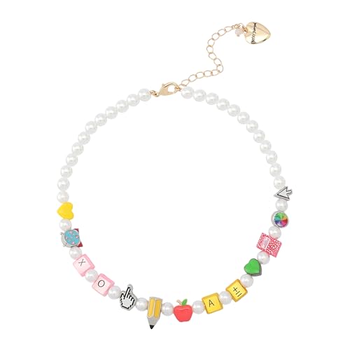 Betsey Johnson Women's Straight A's Back to School Motif Pearl Collar Necklace