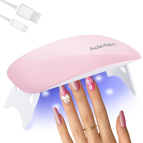 Aokitec Mini lámpara UV LED para uñas de gel, secador de uñas portátil para todos los esmaltes de gel, herramienta de curado en forma de ratón, compacta, ligera con cable USB (rosa)
