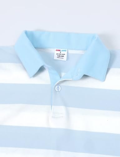 Image of COSLAND Blue and White Boys Striped Polo Shirt, Sky Blue & White,XS