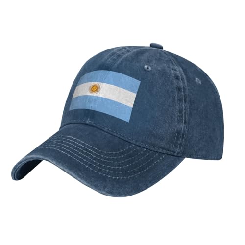 Gorra de béisbol lavada con la bandera argentina para adultos, elegante y transpirable con correa ajustable, Azul marino, talla única