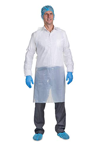 Pentagon Safety Equipment Disposable Heavy Weight Poly Apron 46 Inches X 28 Inches - 2 Mil - Pack Of 100 Aprons For Cooking & Painting (White) #TOP1