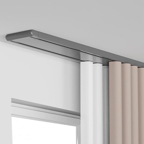 Doppel-Vorhangschiene, Aluminium, Deckenmontage, 2 Kanäle, Schwarz und Weiß, Duschvorhangsystem für Raumteiler, 2,5 m, Grau
