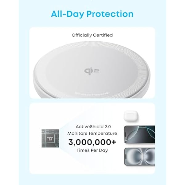 Магнитная зарядная панель Anker Zolo, сертифицирована Qi2, 15 Вт, совместима с MagSafe, для iPhone серии 17/16/15/14/13, AirPods и т. д. (не для устройств Pixel, без адаптера питания)