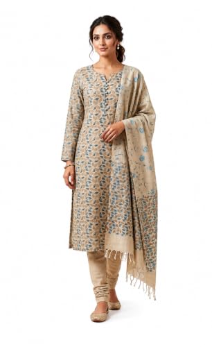 Image of HAIDER ALI Handloom Cotton Silk Screen Print Unstitched Suit Set for Women with Dupatta | Salwar Suit Dress Material for Women & Girls 01