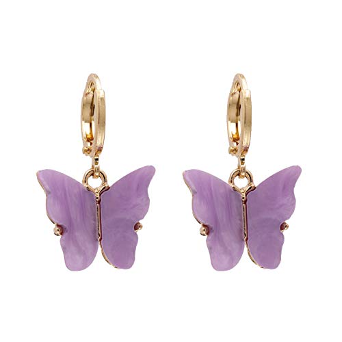 4 Pcs/Set Coforful Butterfly Jewelry Set Cute Acrylic Butterfly Pendant Necklace Bracelet Earrings Adjustable Chain Bohemian Necklace For Women Boho Jewelry Valentine's Day Gifts - Purple #TOP3