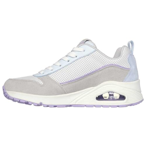 Chaussures Skechers UNO Two Much Fun en daim gris avec semelle à coussin d'air visible