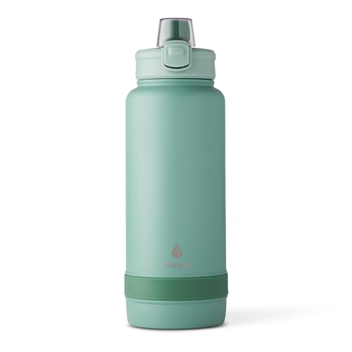 Manna Push Stainless Steel Bottle with Push-open Locking Lid and Sipping Spout - 40 Oz - Basil Powder Coat