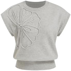 CIDER Floral Sweater Vest Crew Neck Loose Fit Sweater Casual Slee...