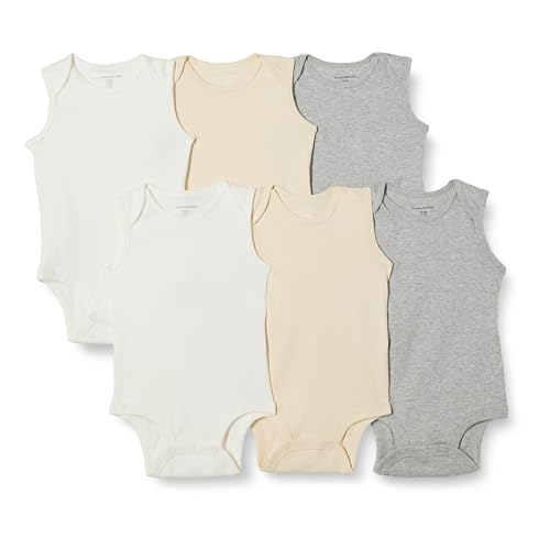 Amazon Essentials Unisex Baby Ärmellose Bodys, 6er-Pack, Beige/Hellgrau Meliert/Weiß, Frühchen