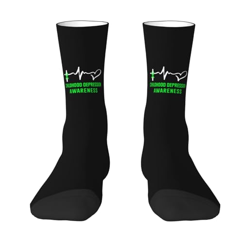 Childhood Depression Awareness Green Ribbon Moisture Wicking Crew Socks Athletic Half Calf Socks Unisex Novelty Design Comfortable Breathable4