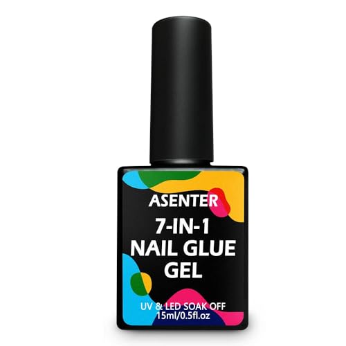 ASENTER 15ML Colle Faux Ongles UV Gel, 7 EN 1, Colle Gel x Pose Capsule Americaine Ongle, Gummy Base Gel, Longue Duré Nail Extend Gel UV/LED