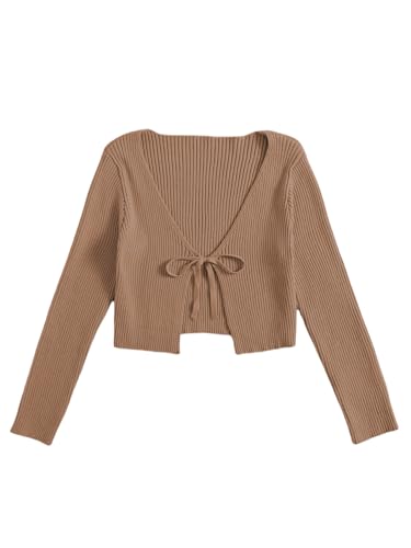 Image of Floerns Women's Tie Front Long Sleeve Rib Knit Shrug Sweaters Cardigan Crop Top
