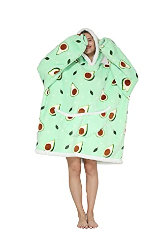 Shamdon Home Collection Hoodie Decke, Kuschelpullover Damen mit übergröße Kapuze - Kuschelig Fleece Tragbare Decke mit Ärmeln, Riesiege Tasche- Kuscheldecke zum anziehen für Sofa Kino