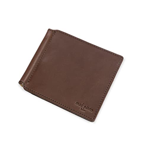 [マフ ピント] マネークリップ 二つ折り財布 薄い カード収納 レザー 本革 メンズ レディース ユニセックス 日本製 (02.ダークブラウン)