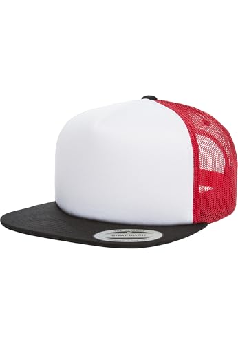Flexfit Camionero de Espuma Unisex con Gorra Frontal Blanca, Negro/Blanco/Rojo, Talla única