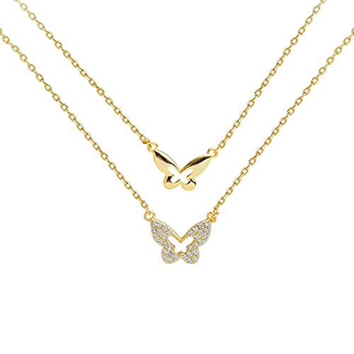 Collier papillon argent 925 double couche pour femme tendance