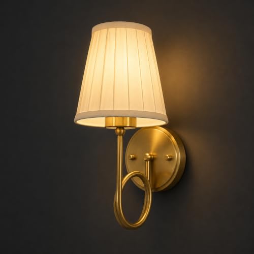Image of Imperial Grace Vintage Gold Wall Lamp | Classic Cream Fabric Platted Shade | Wall Lamp with Metal Frame | Decorative Lighting Fixture for Living Room, Bedroom (ALD-159-WL)