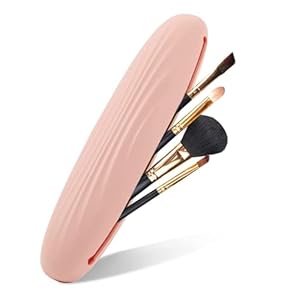 Makeup Brush Holder Travel Silicone Cosmetic Face Brushes Holder, Portable Soft and Sleek Makeup Brush Organizer Pouch Tools (Pink)