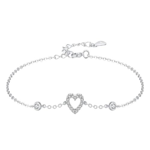 Bracelet argent 925 femme chaîne maille avec charme cœur en zircone cubique