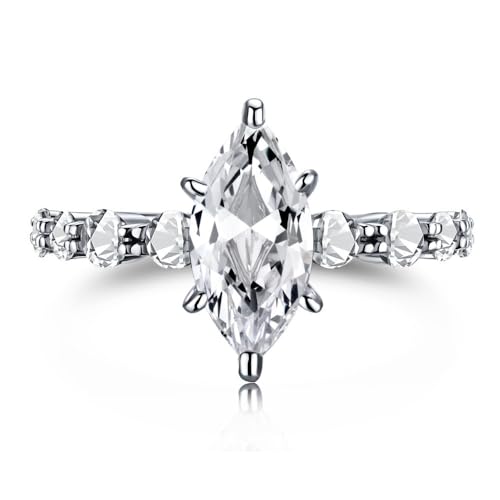 Brilliant Marquise Shaped and Round Cut Wedding Engagement Bands Rings Sterling Silver Cubic Zirconia CZ Promise Statement Solitaire Ring for Women
