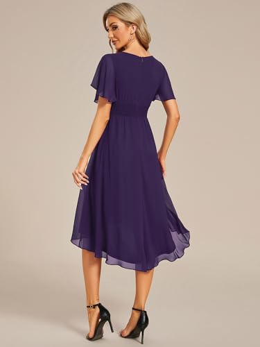 Image of Ever-Pretty Women's Chiffon Crew Neck Empire Waist Wedding Guest Dress Summer Short Sleeve Semi Formal Dresses 02053