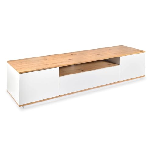 Paris Prix Meuble TV 3 Portes Tania 180cm Blanc & Naturel
